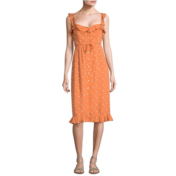 For Love And Lemons Dresses & Skirts - For Love & Lemons Copper Natalia Polka Dot Ruffle Midi Dress Women’s M